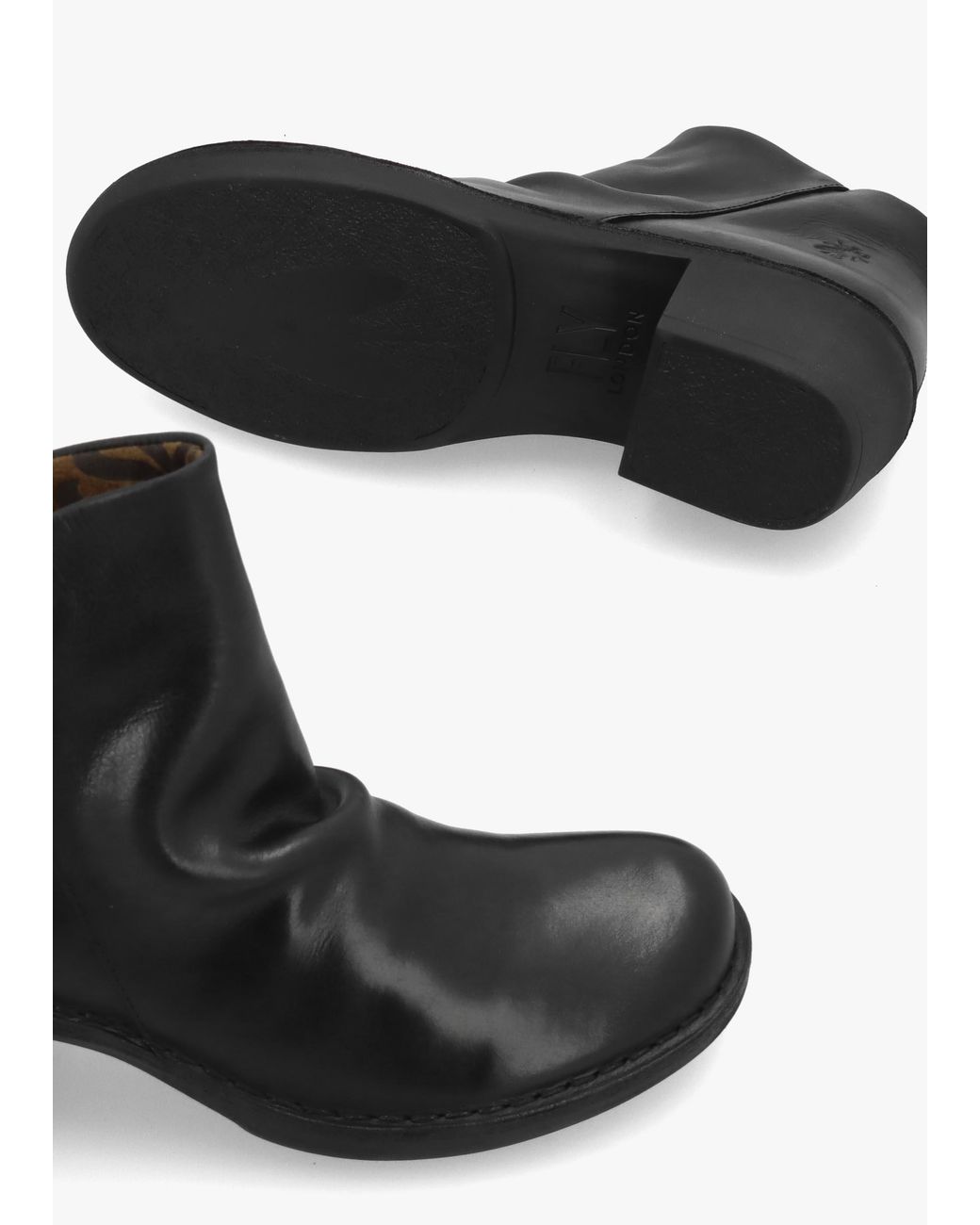 Fly London Black Muke Ruched Block Heel Ankle Boots