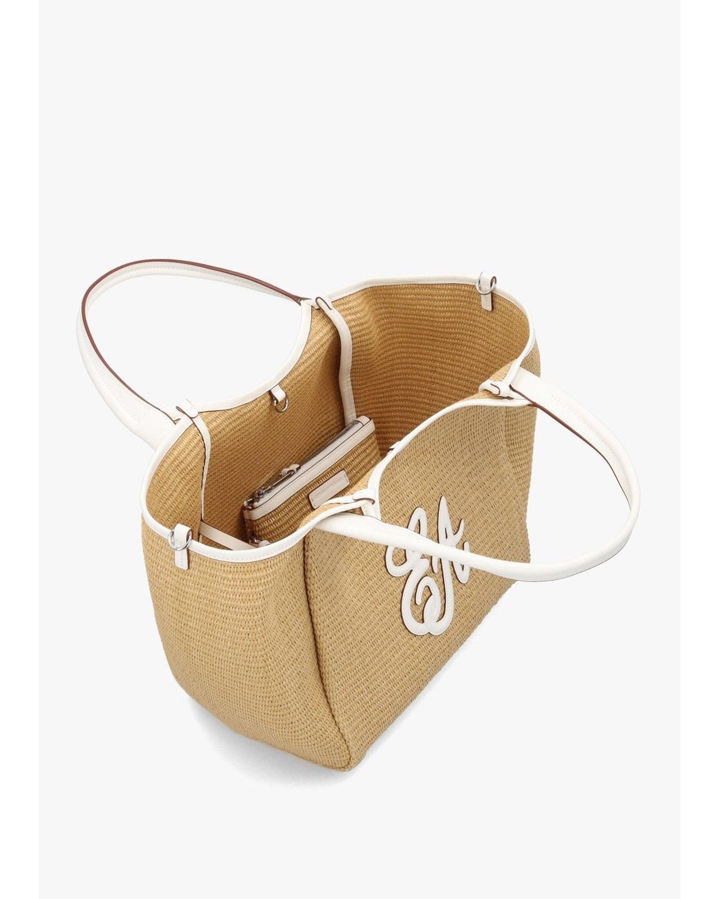 Emporio Armani White Woven Straw Medium Natural Shopper Bag
