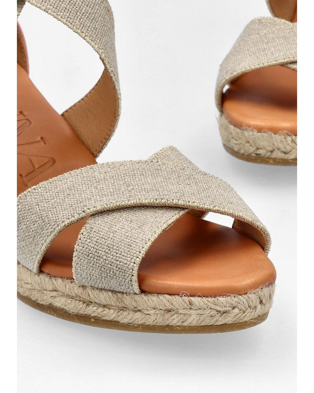Kanna Natural Laura Elasticated Cross Strap Wedge Espadrilles