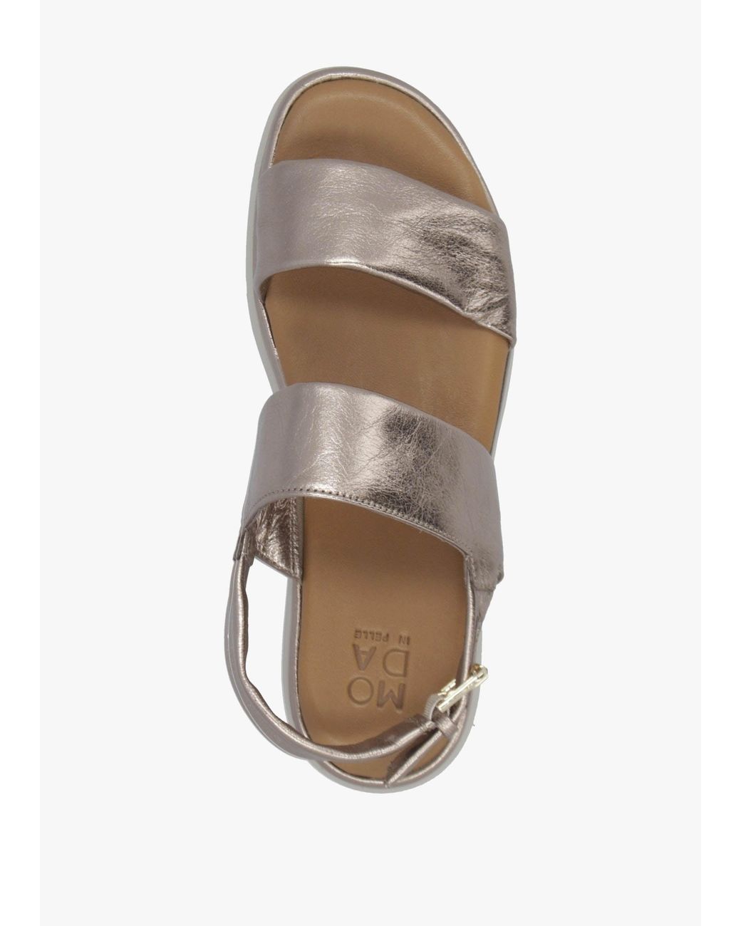 Moda In Pelle White Netty Pewter Metallic Leather Chunky Sandals