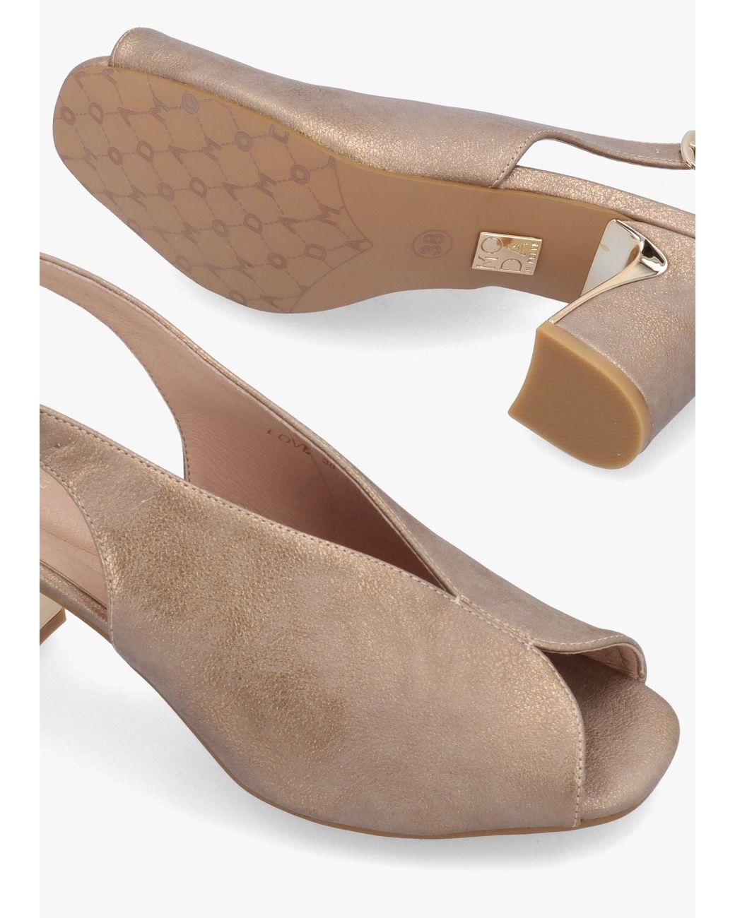 Moda In Pelle Natural Love Taupe Metallic Block Heel Sling Back Sandals