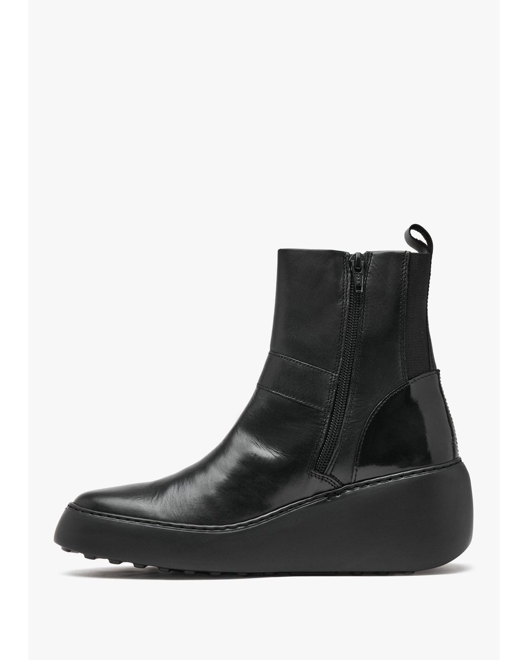 Fly London Black Doxe & Patent Wedge Ankle Boots