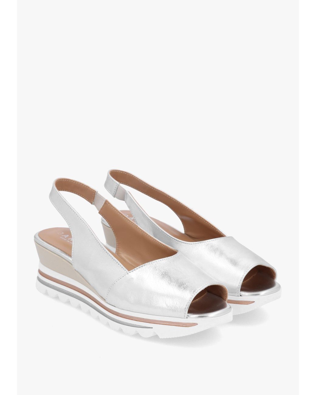 Daniel White Canna Silver Leather Peep Toe Wedge Sandals