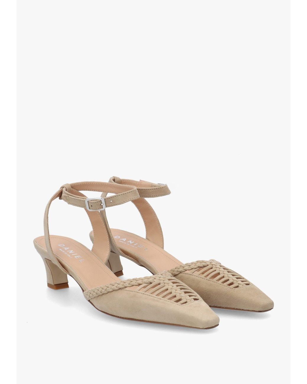 Daniel White Nelia Plaited Cage Kitten Heel Ankle Strap Court Shoe