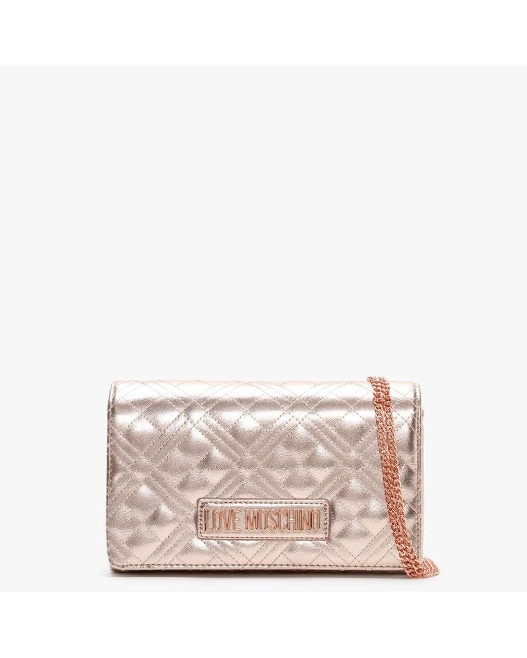 Love Moschino Quilted Rose Gold Clutch Bag | Lyst UK