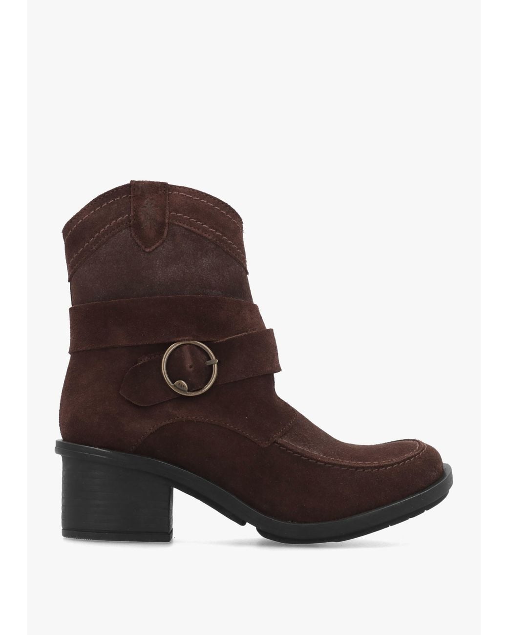 Fly London Brown Celk Expresso Suede Block Heel Ankle Boots
