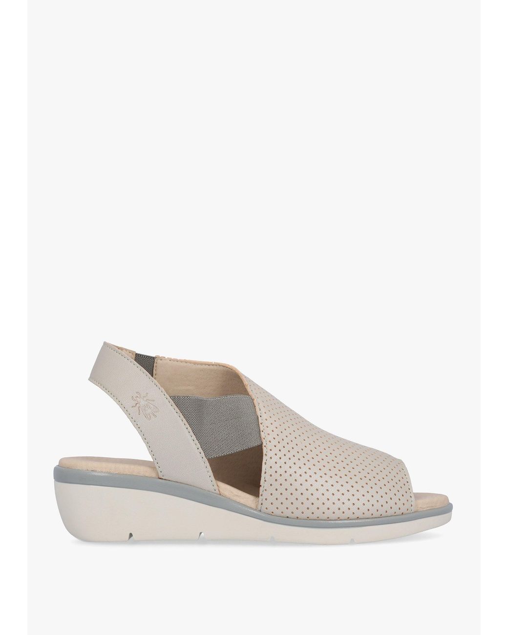 Fly London White Nisi Perforated Leather Low Wedge Sandals