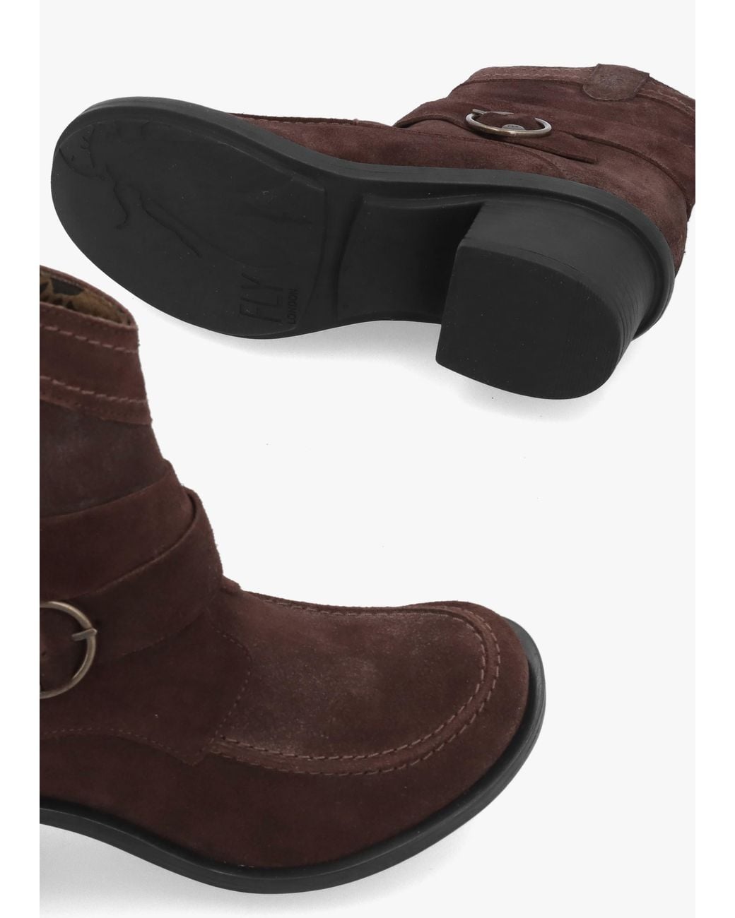 Fly London Brown Celk Expresso Suede Block Heel Ankle Boots