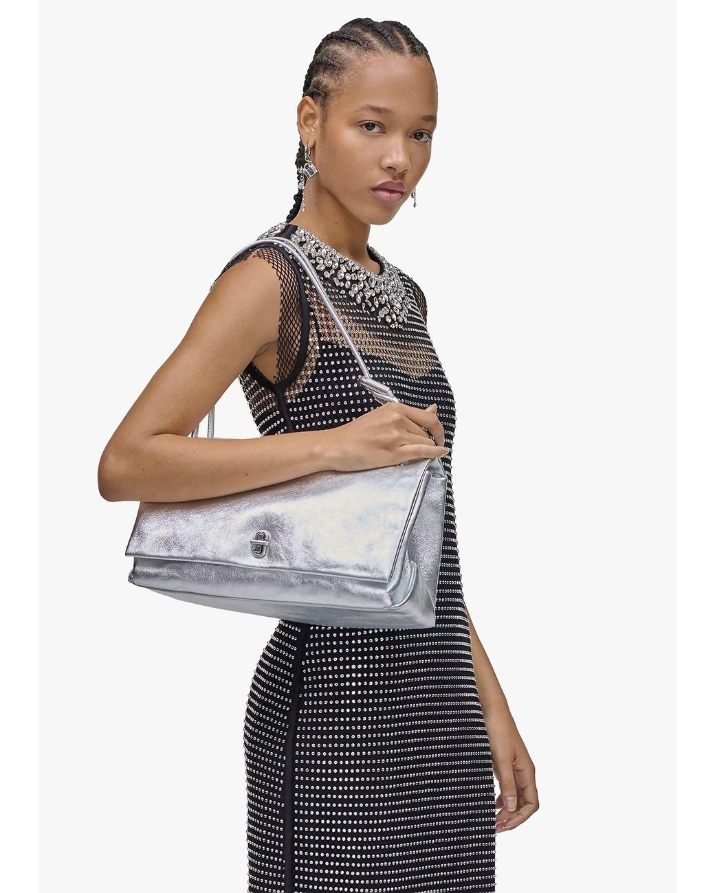 Marc Jacobs White The Metallic Large Dual Shoulder Bag