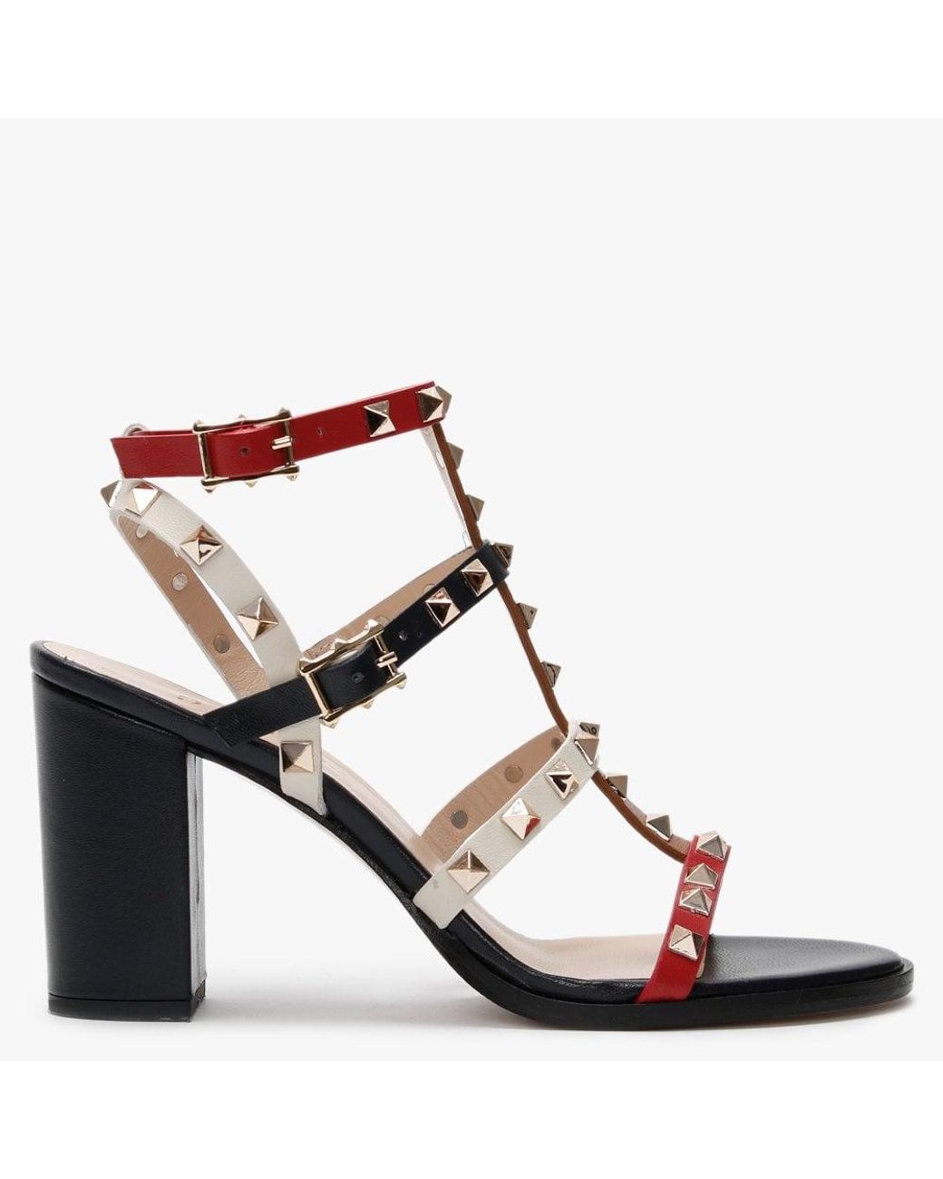 Daniel Pitter Multicoloured Leather Studded Block Heeled Sandals - Lyst