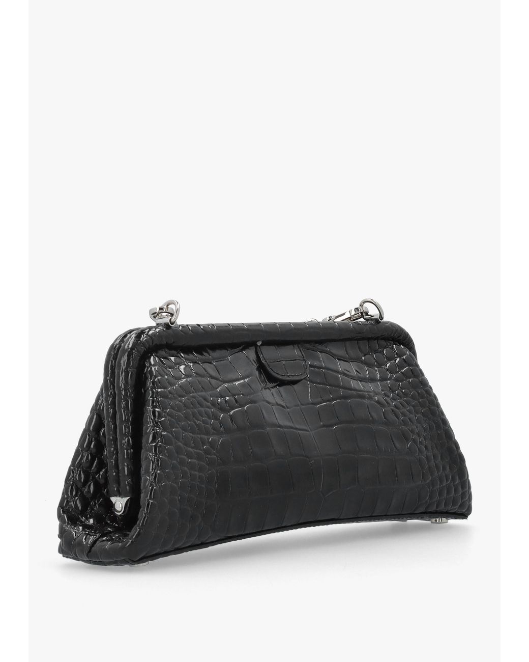 Vivienne Westwood Black Jane Frame Croc Embossed Leather Shoulder Bag Purse
