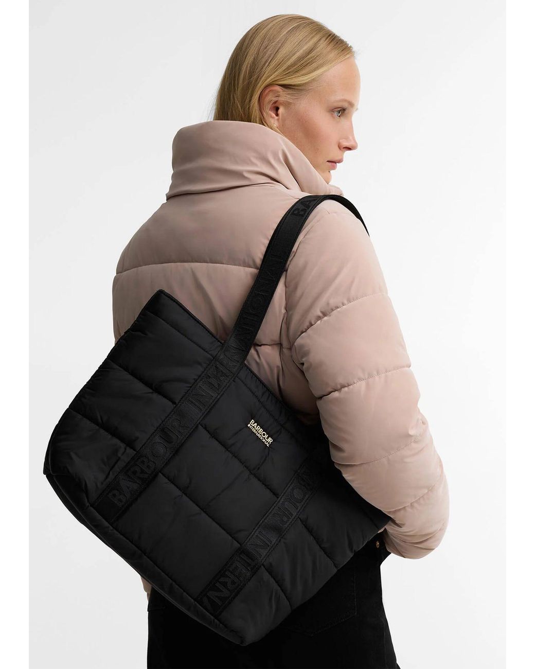 Barbour Black Monaco Baffle Quilted Tote Bag