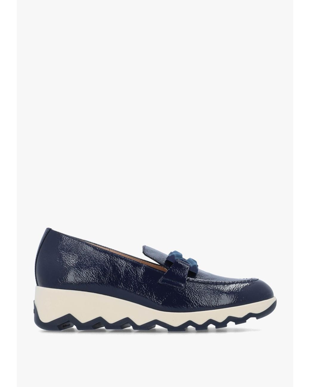 Wonders Blue Simon Patent Leather Low Wedge Loafers