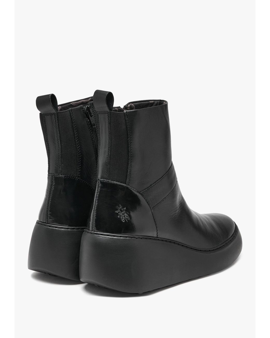 Fly London Black Doxe & Patent Wedge Ankle Boots