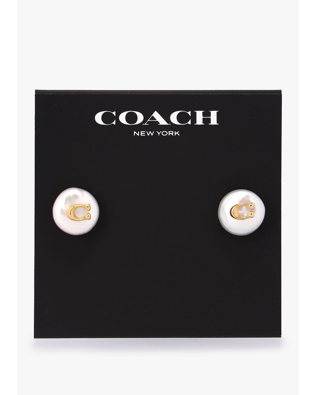 COACH White Circle Pearl C Logo Stud Earrings