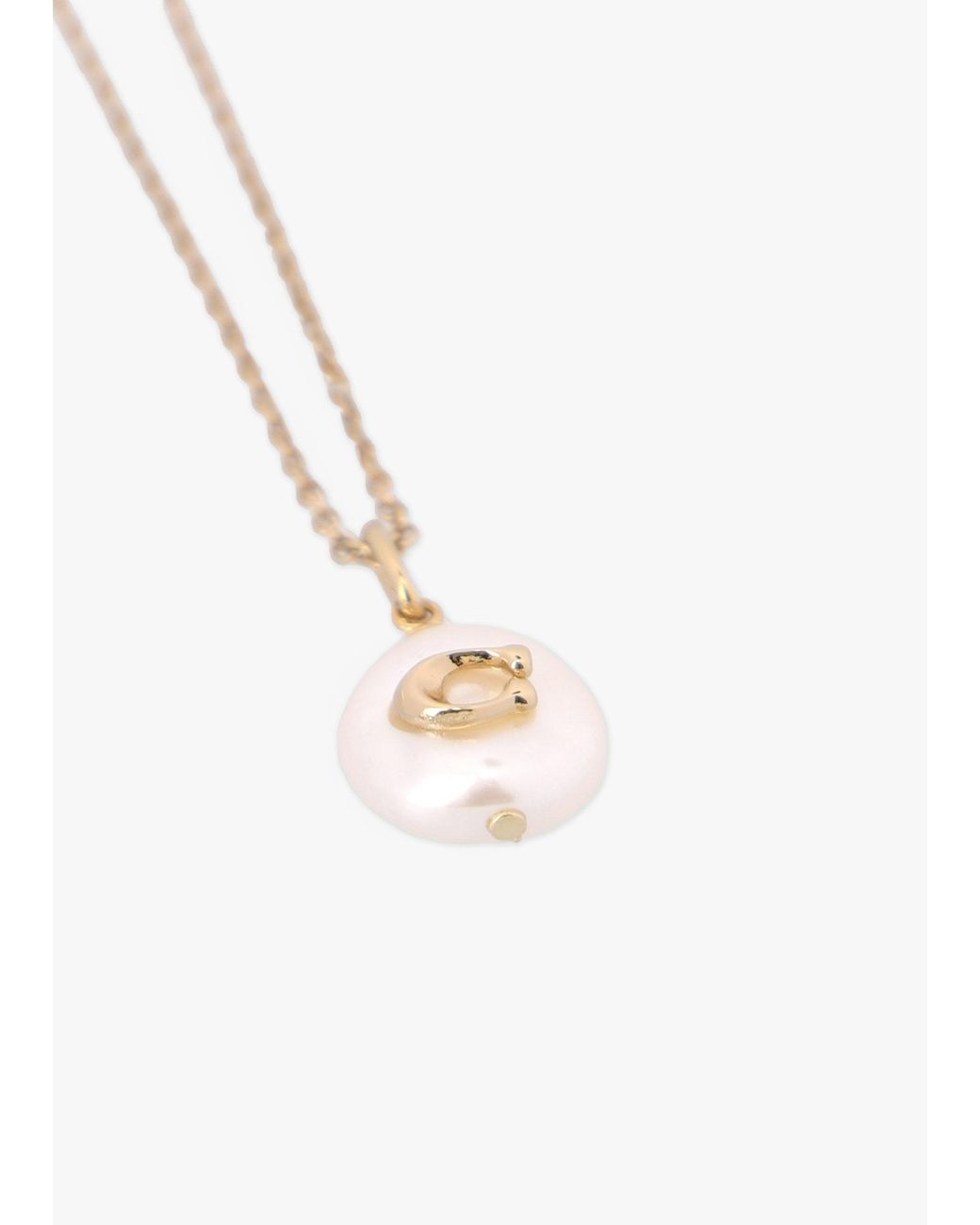 COACH White C Logo Pearl Chain Necklace