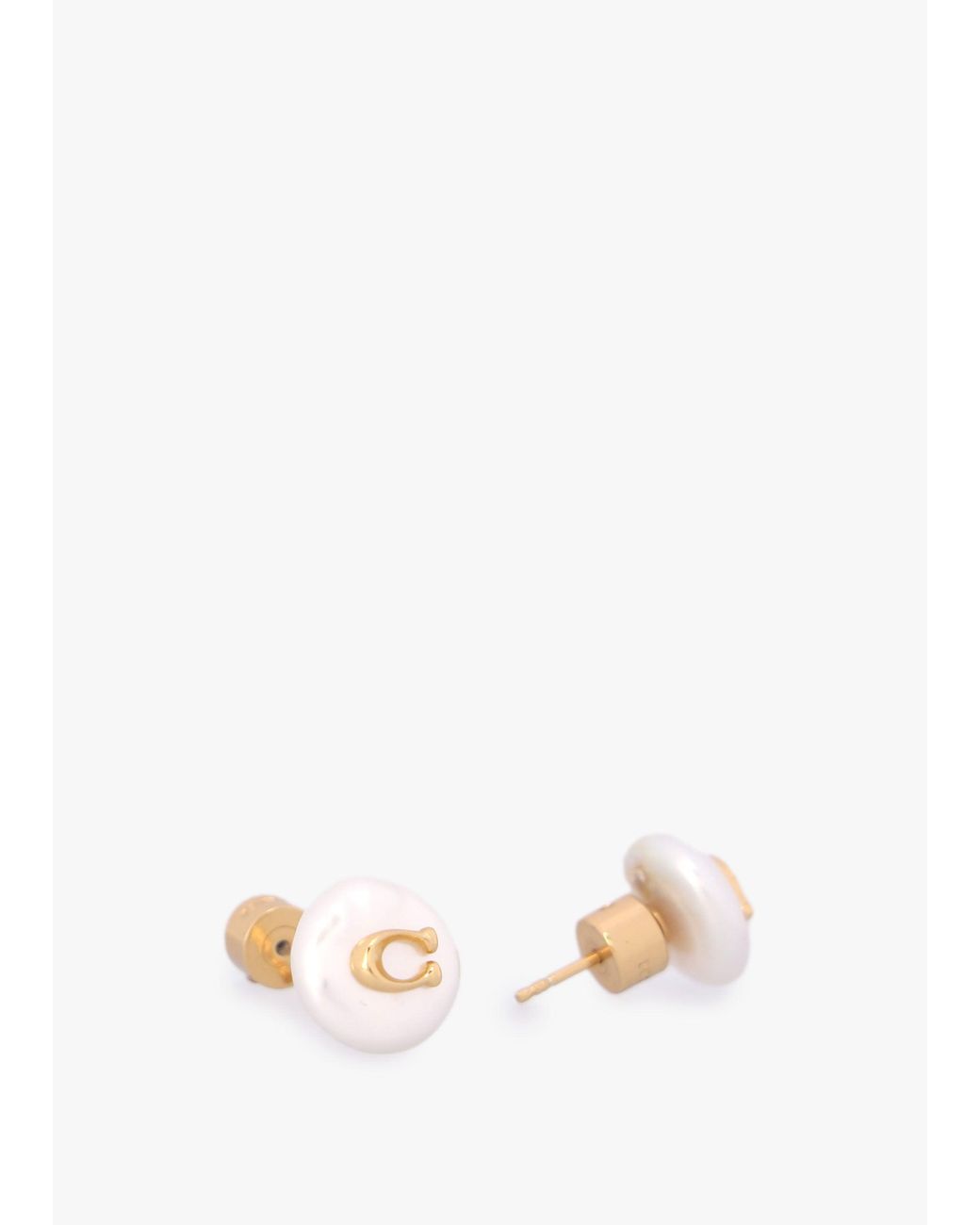 COACH White Circle Pearl C Logo Stud Earrings