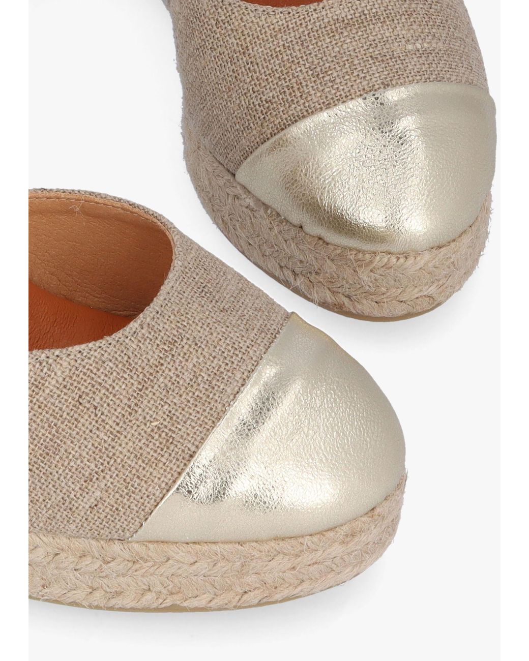 Daniel White Kendall Beige Textile Gold Leather Toe Cap Wedge Espadrilles