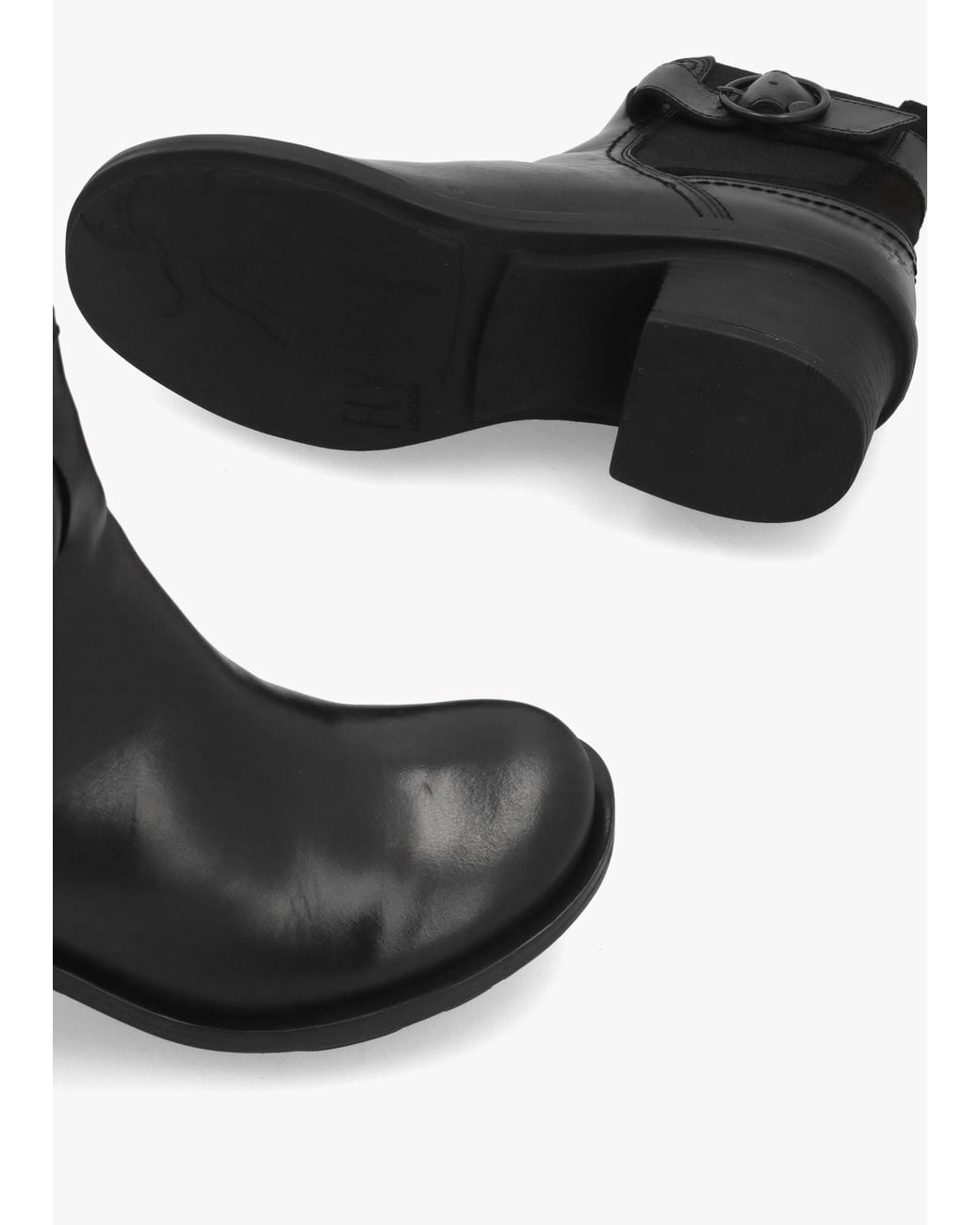 Fly London Black Cach Block Heel Ankle Boots