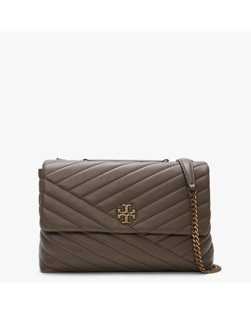 Tory Burch Kira Chevron Classic Taupe Leather Shoulder Bag in 