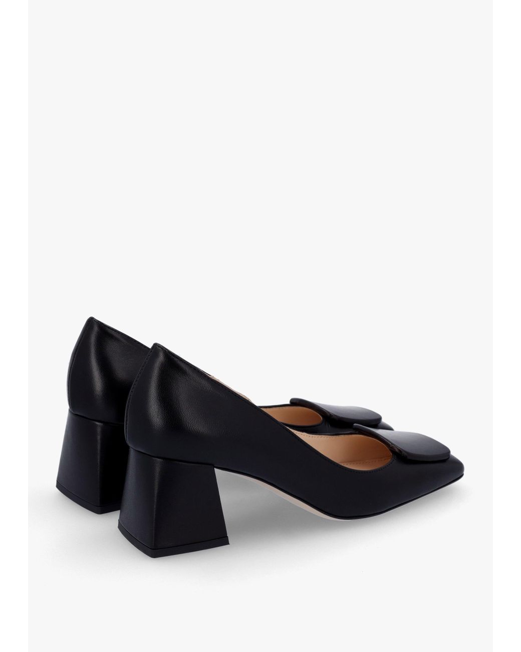 Daniel Multicolor Nessie Black Leather Block Heel Court Shoes