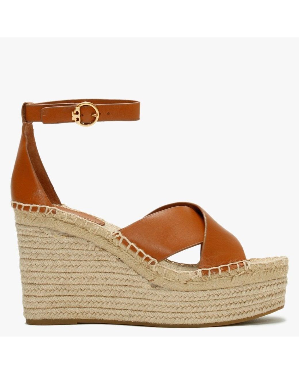 Tory Burch Selby Ambra Leather Wedge Espadrille Sandals in Brown | Lyst  Australia