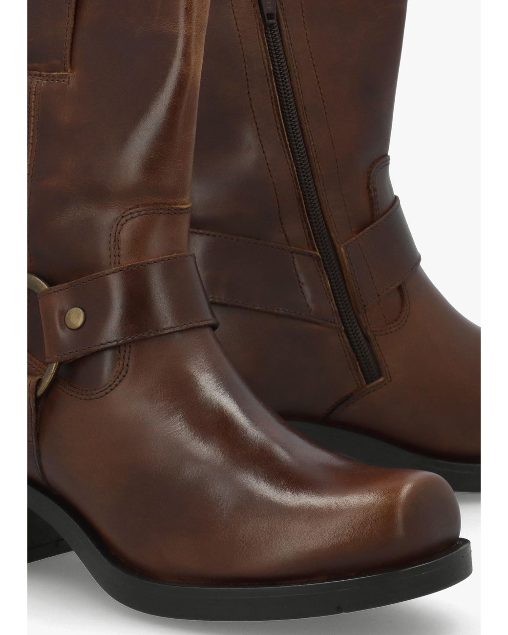 Fly London Brown Reva Mocca Leather Chunky Western Boots