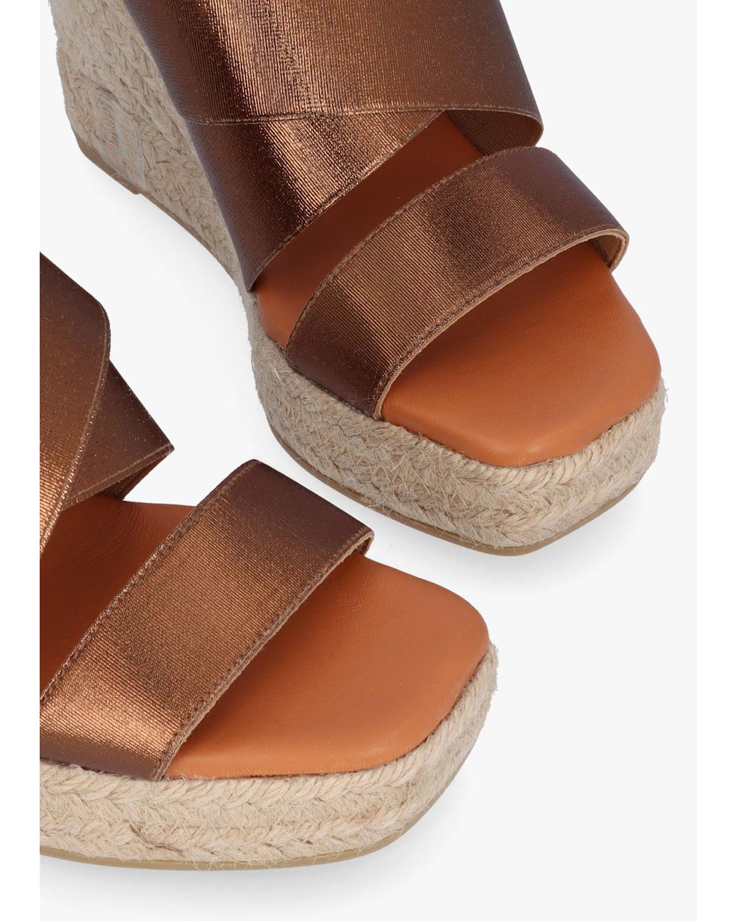 Daniel Brown Khloe Bronze Cross Strap Wedge Espadrille Mules
