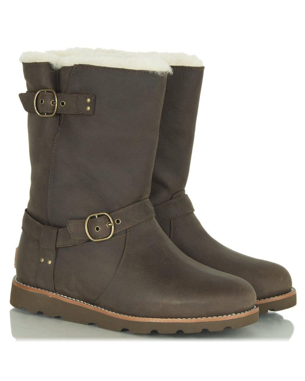 UGG Noira Brownstone Leather Flat Calf Boot | Lyst