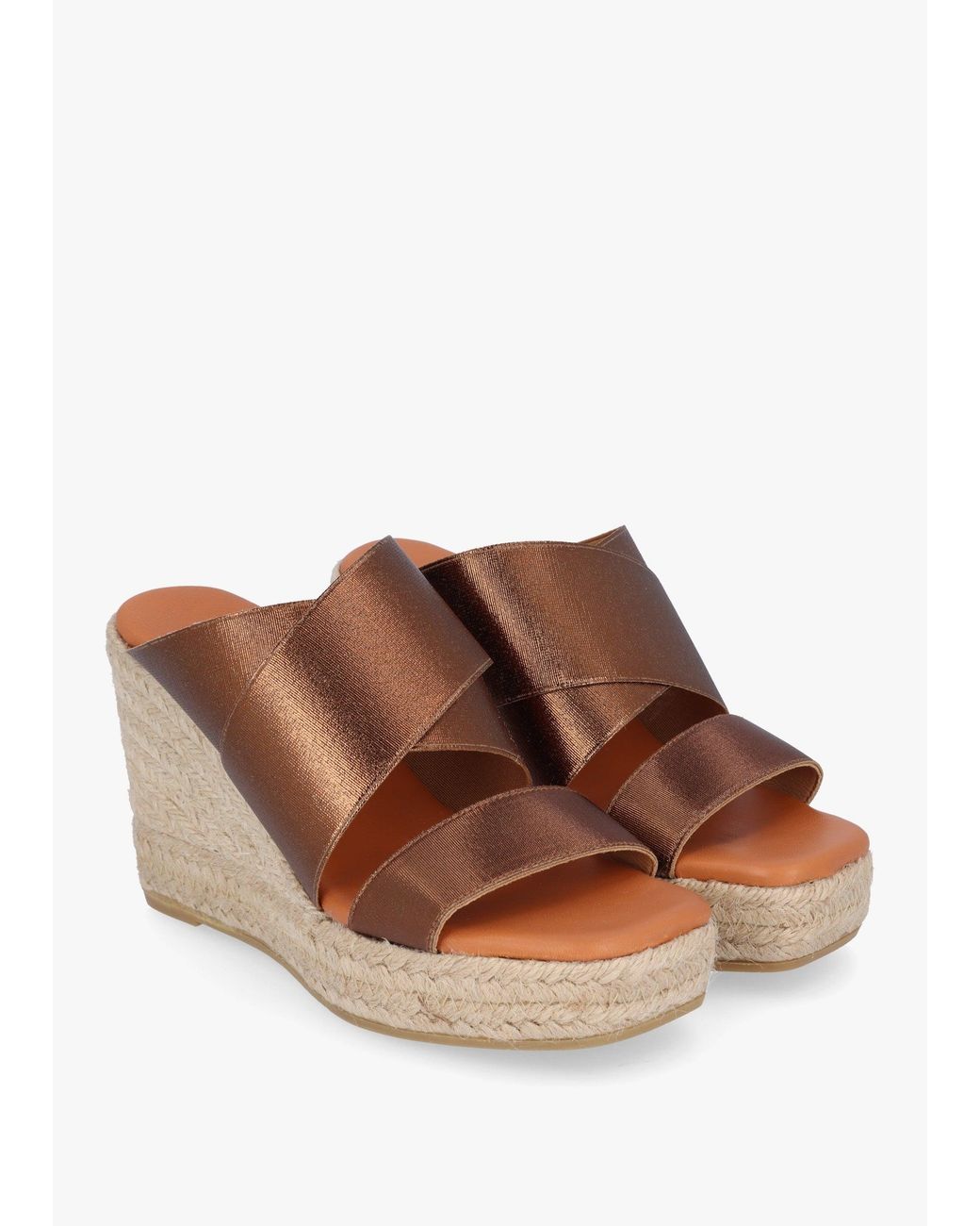 Daniel Brown Khloe Bronze Cross Strap Wedge Espadrille Mules