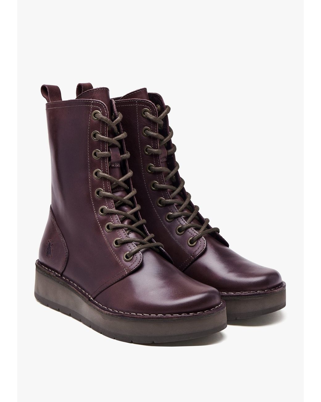 Fly London Purple Rami Wine Leather Lace Up Ankle Boots