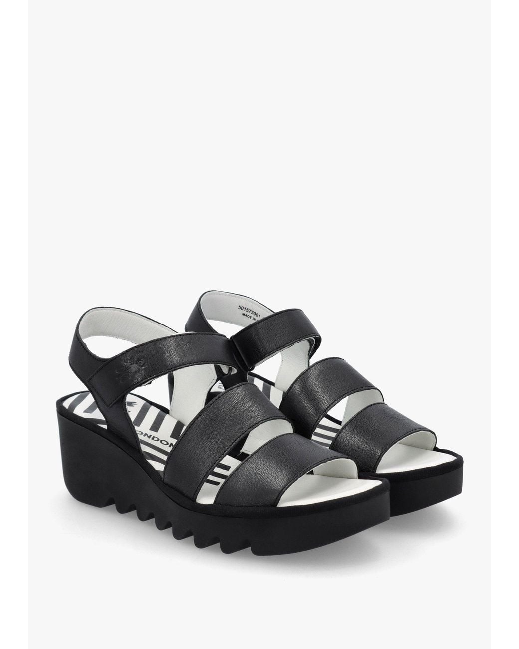 Fly London Black Bexy Mid Wedge Sandals