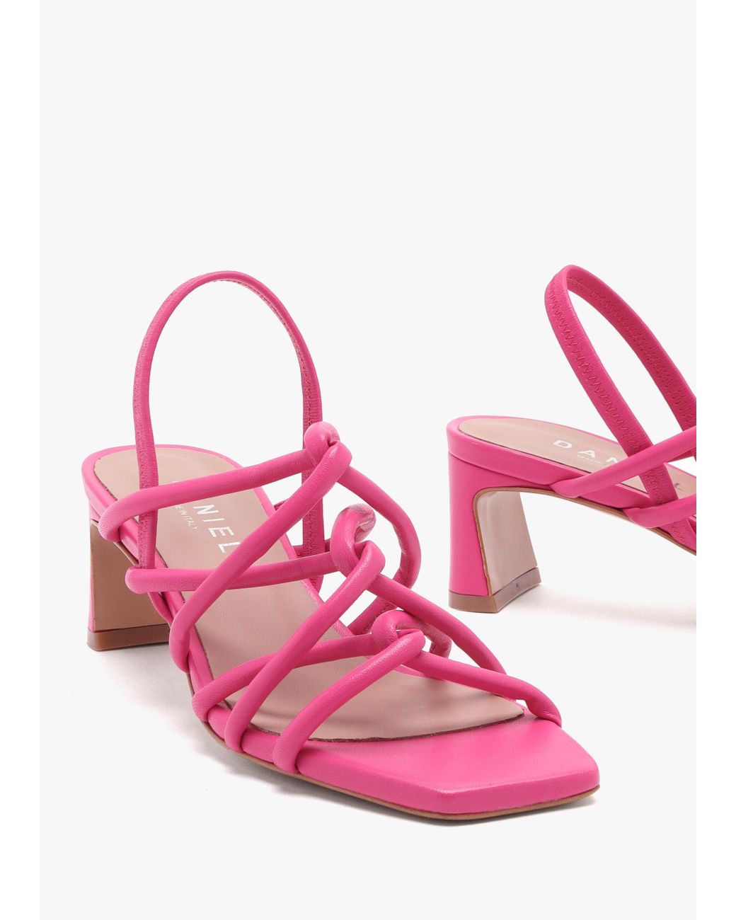 Daniel Pink Sanuma Fuchsia Leather Mini Pillow Strap Heeled Sandals