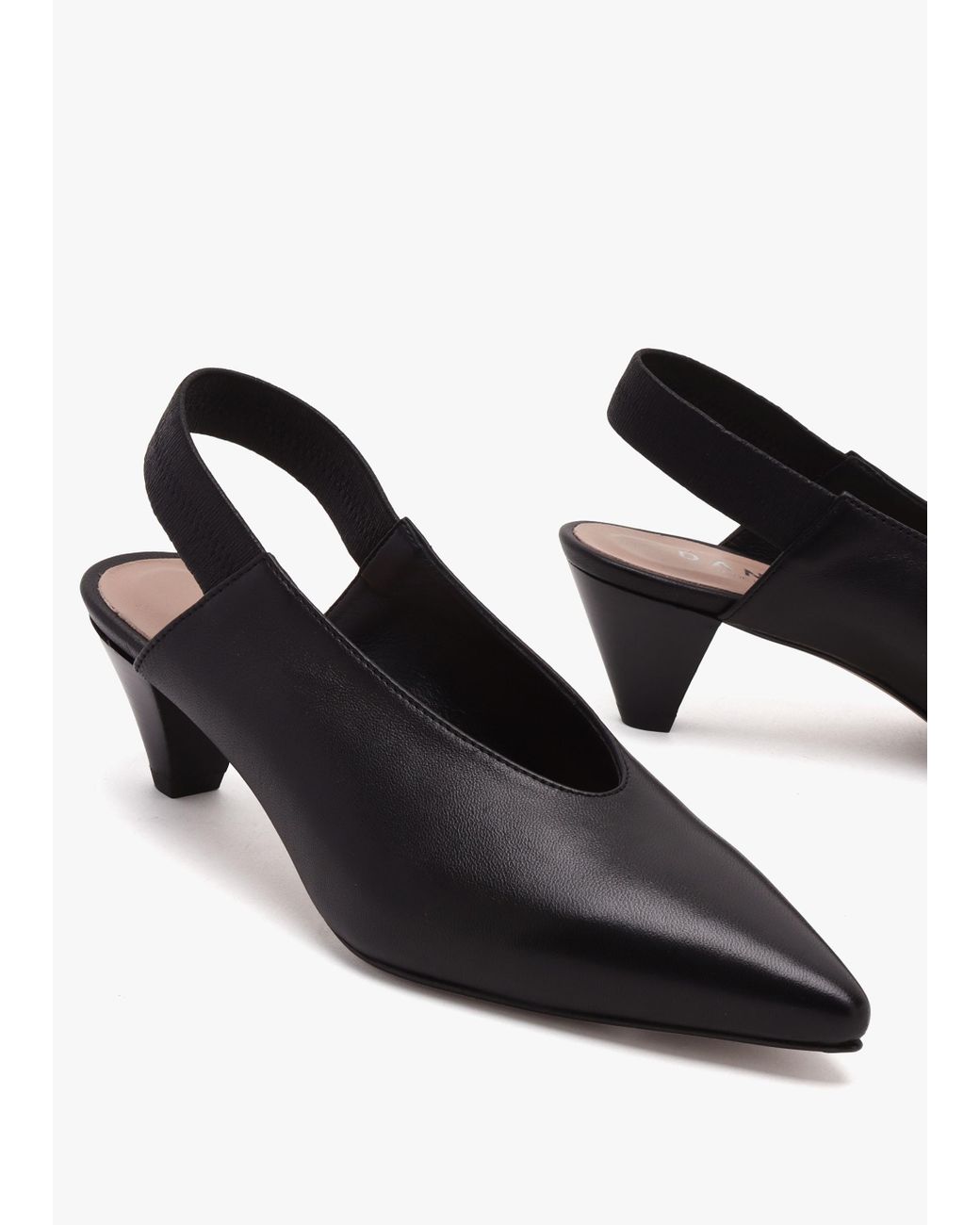 Daniel Blue Sani Black Leather Pointed Almond Toe Heeled Sling Backs