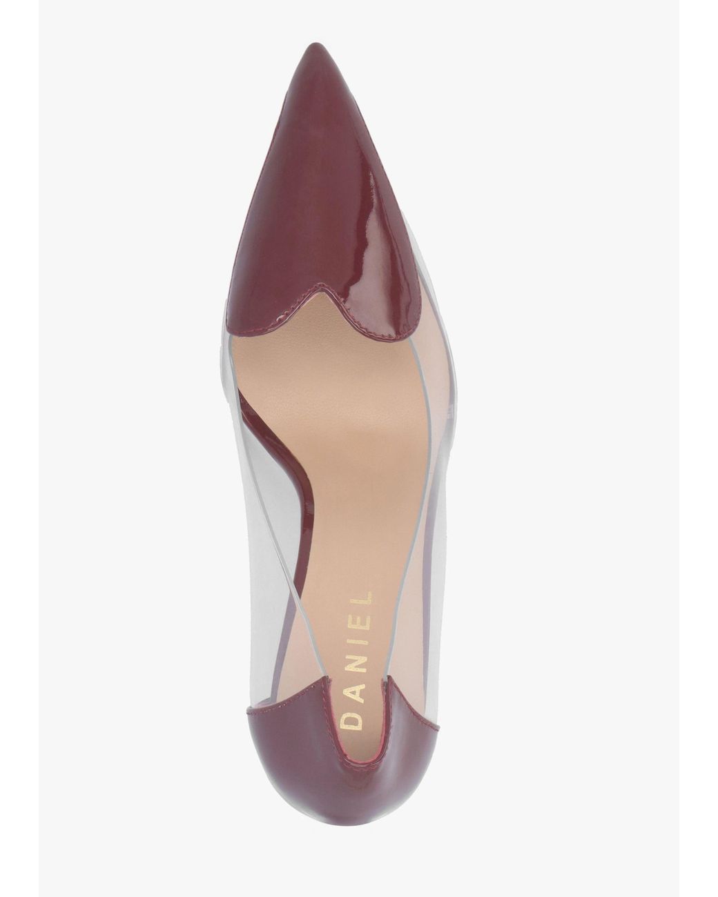 Daniel Pink Elove Perspex Burgundy Leather Heart Toe Cap Court Shoes