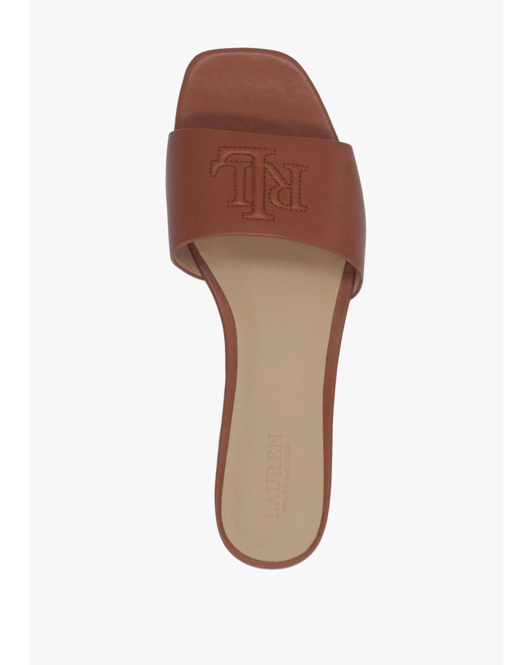 Ralph Lauren White Everley Lauren Tan Nappa Leather Slide Sandals
