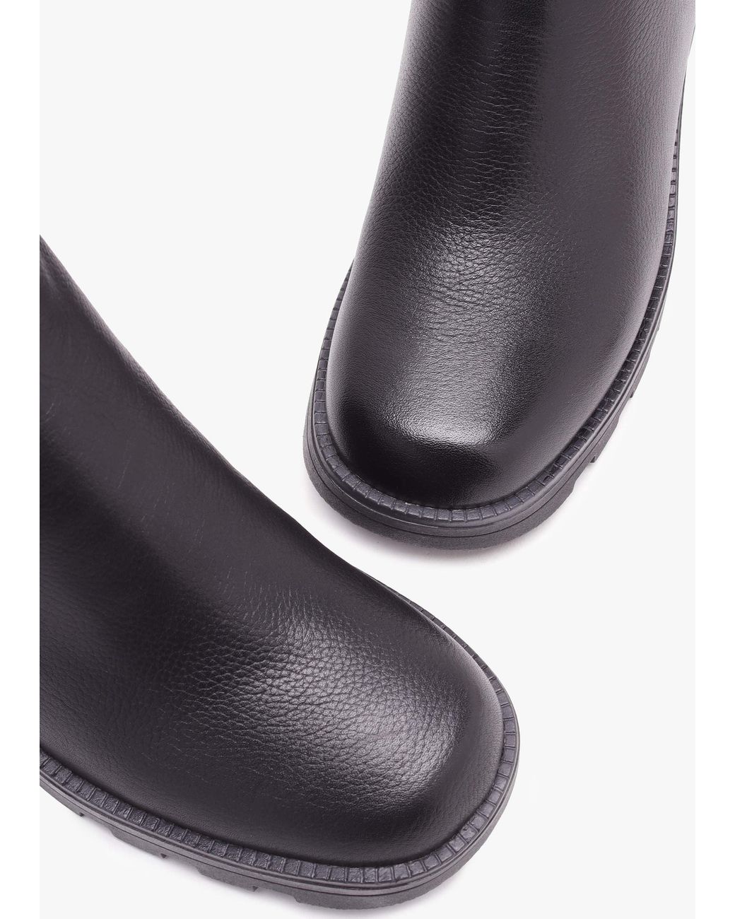 Caprice Black Pebbled Leather Block Heel Chelsea Boots