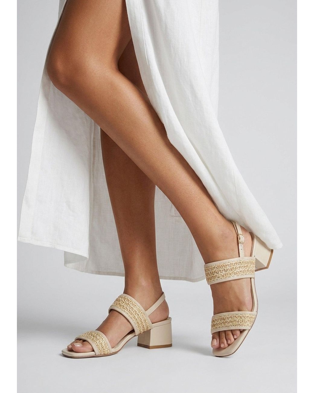 Daniel Natural Rebecca Woven Two Bar Mid-Block Heel Sandals
