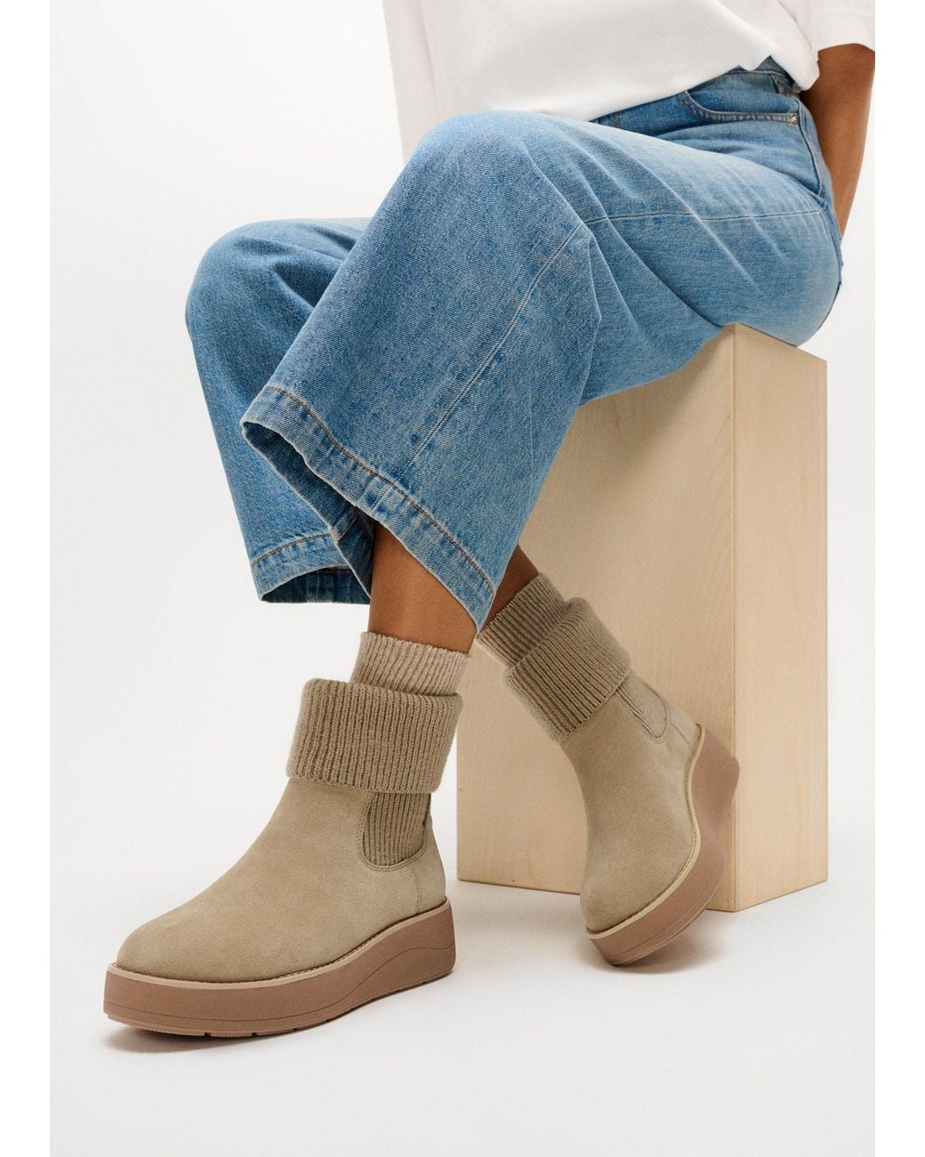 Fitflop Brown Gen-Ff Roam Suede Knitted Collar Chelsea Boots
