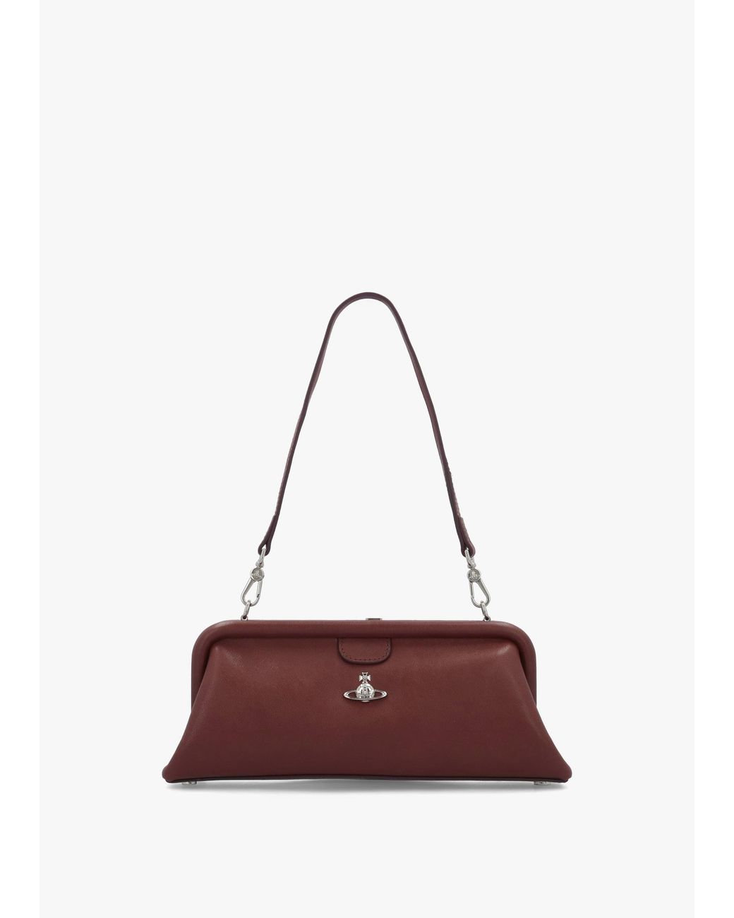 Vivienne Westwood Purple Jane Frame Chestnut Leather Shoulder Bag Purse