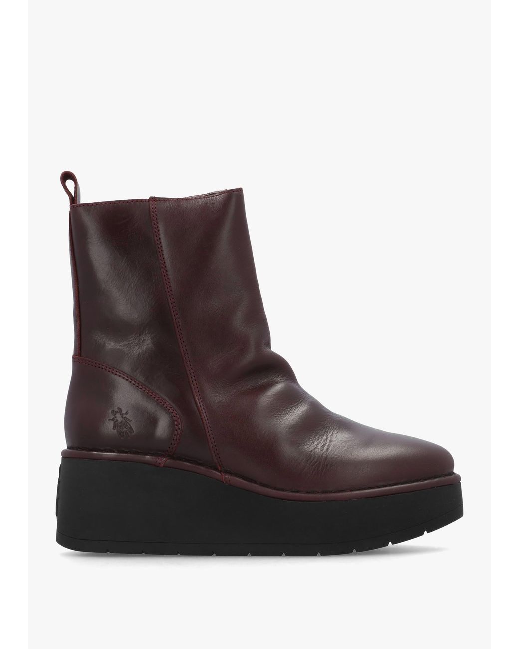 Fly London Brown Heij Wine Flatform Wedge Ankle Boots