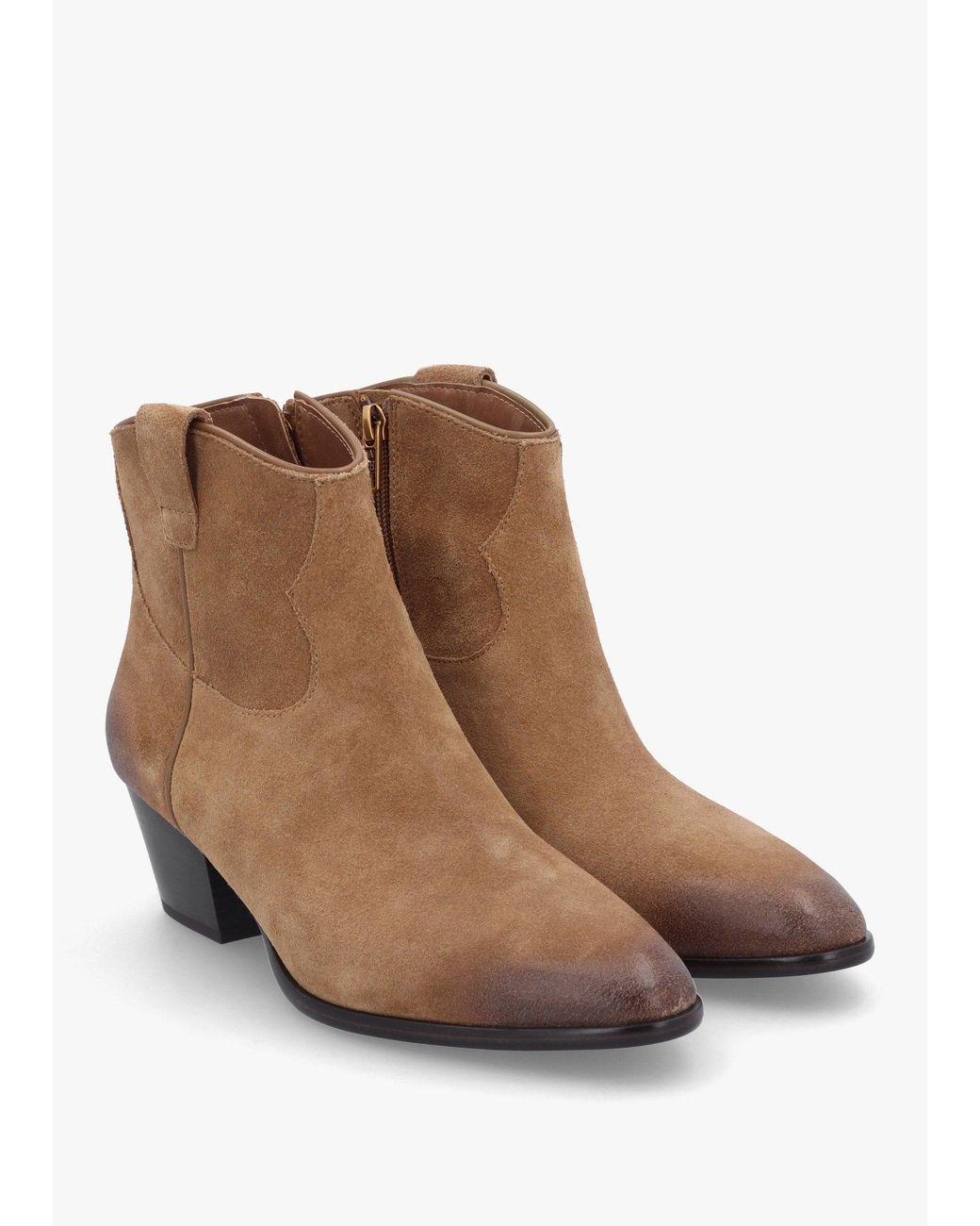 Ash Brown Fame Ii Land Suede Western Ankle Boots