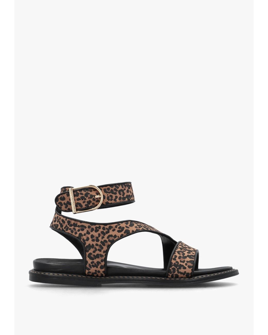 Moda In Pelle White Nolanna Leopard Buckle Fastening Flat Sandals