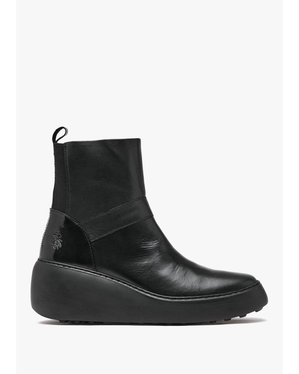 Fly London Black Doxe & Patent Wedge Ankle Boots