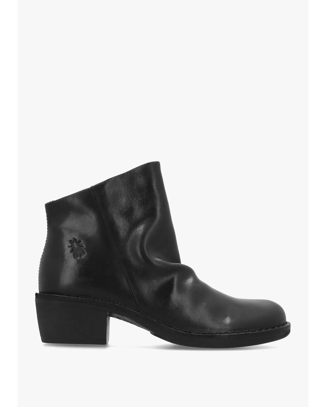 Fly London Black Muke Ruched Block Heel Ankle Boots