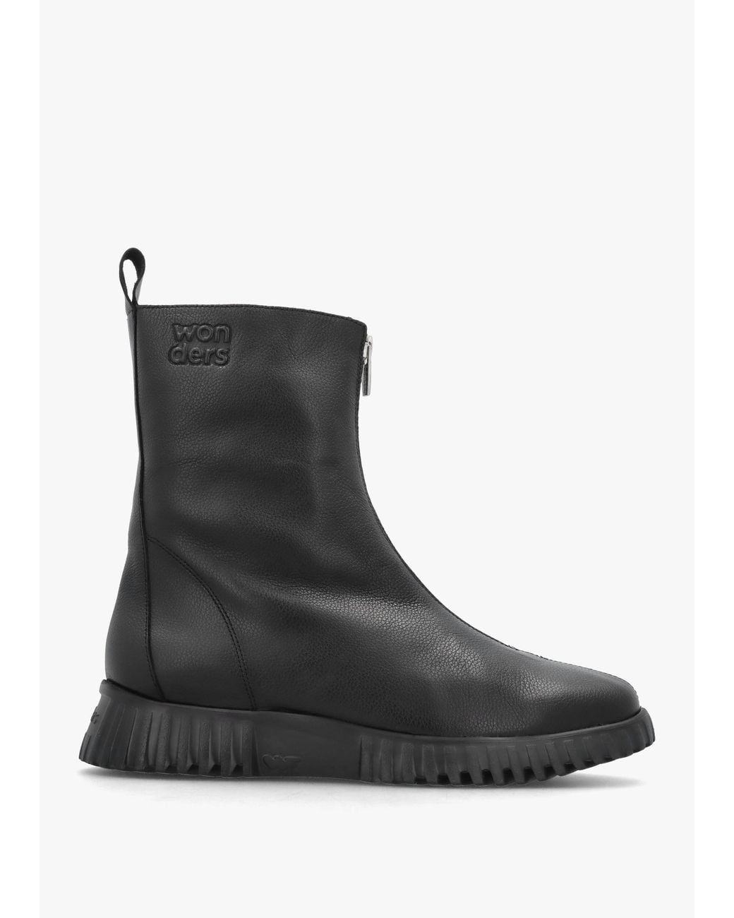 Wonders Black Front Zip Ankle Boots