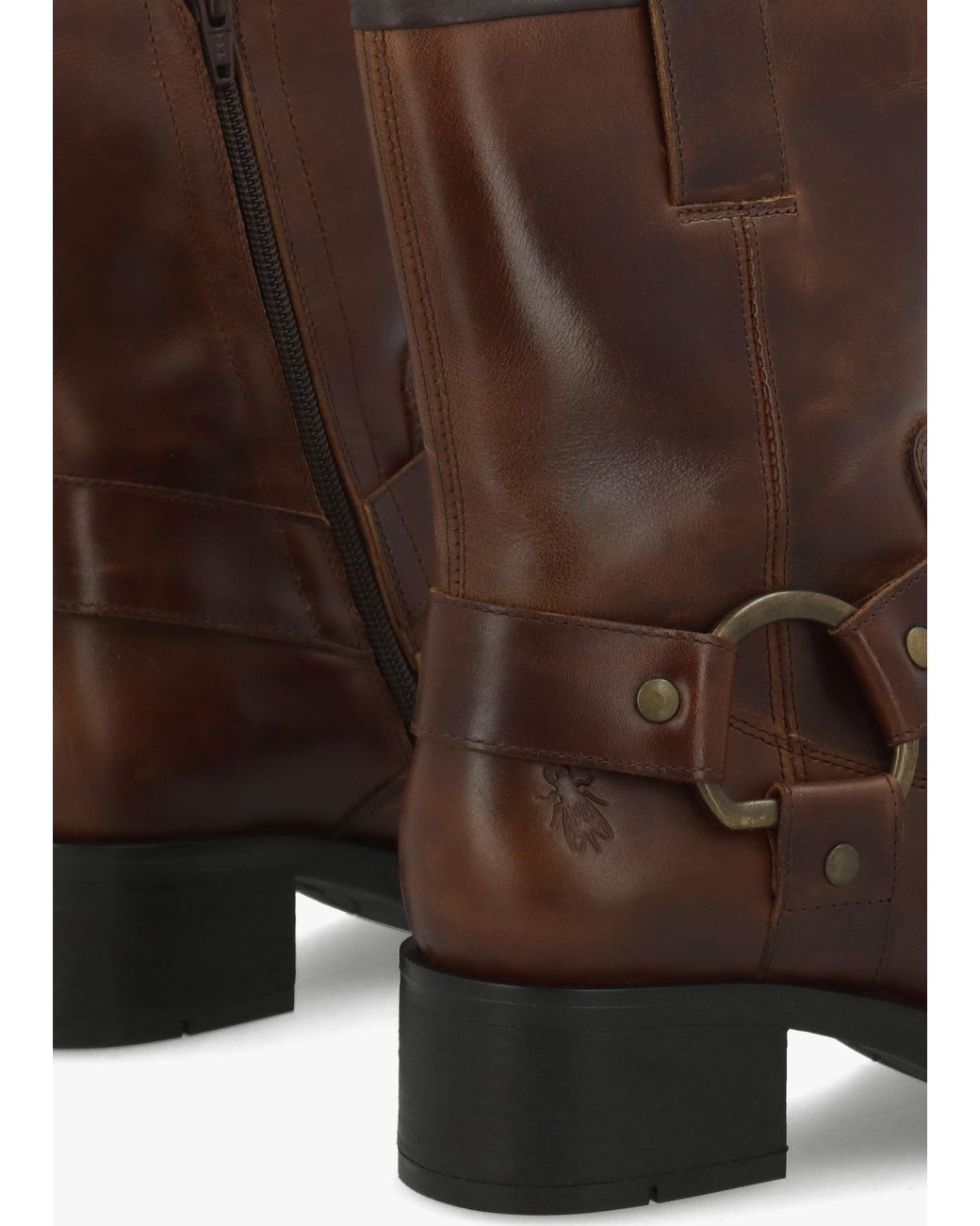 Fly London Brown Reva Mocca Leather Chunky Western Boots