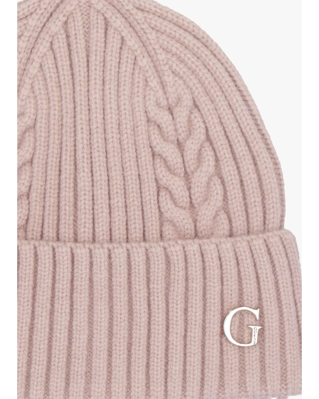 Guess Pink Knitted G Logo Beanie Hat