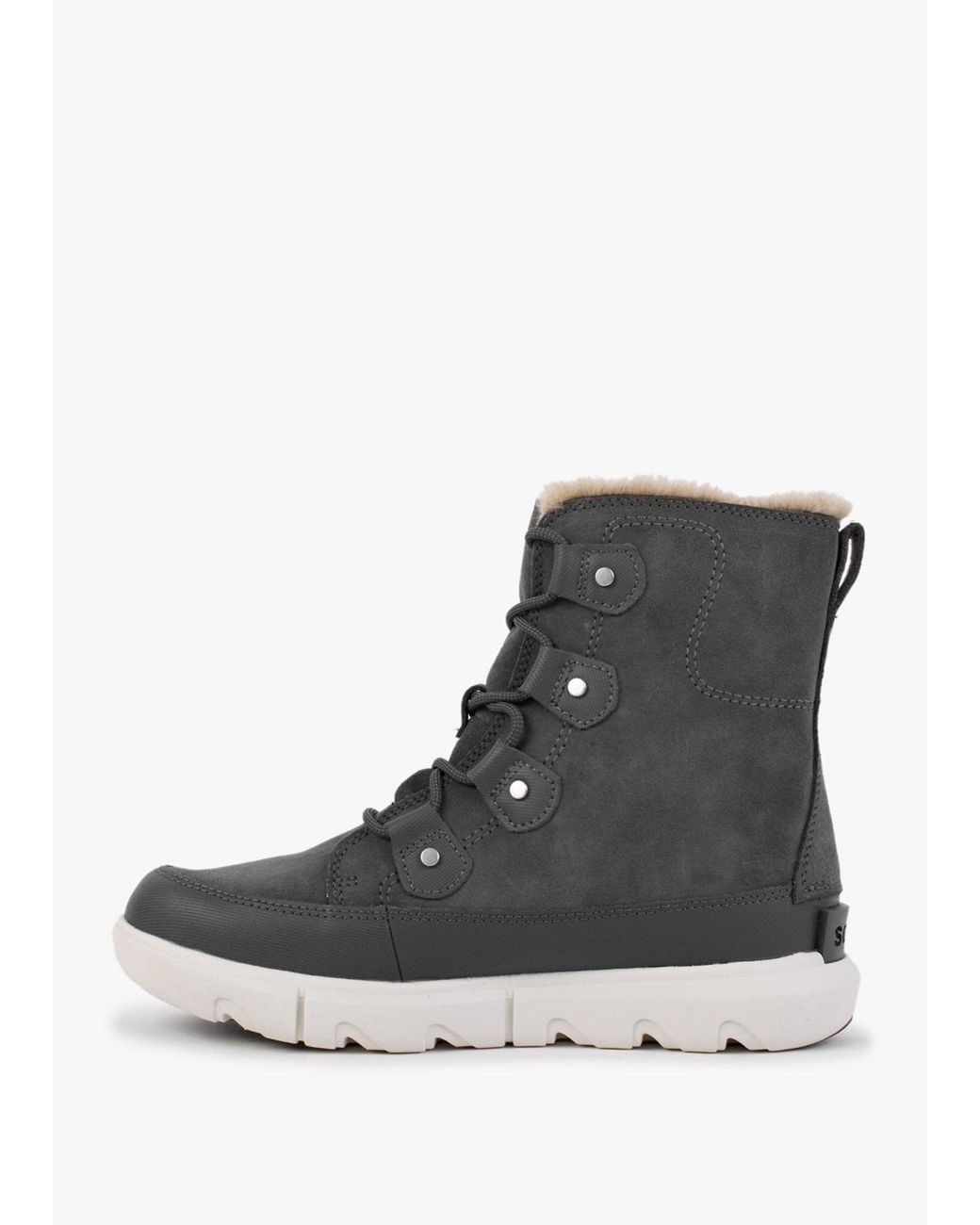 Sorel Black Explorer Ii Joan Faux Fur Waterproof Boot In Grill, Fawn