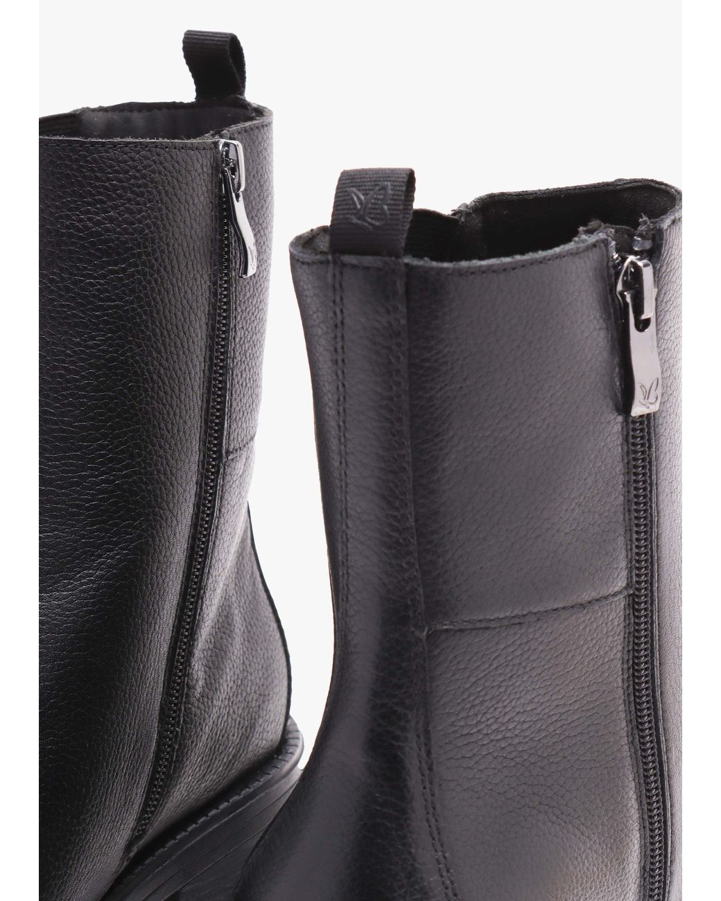 Caprice Black Pebbled Leather Block Heel Chelsea Boots